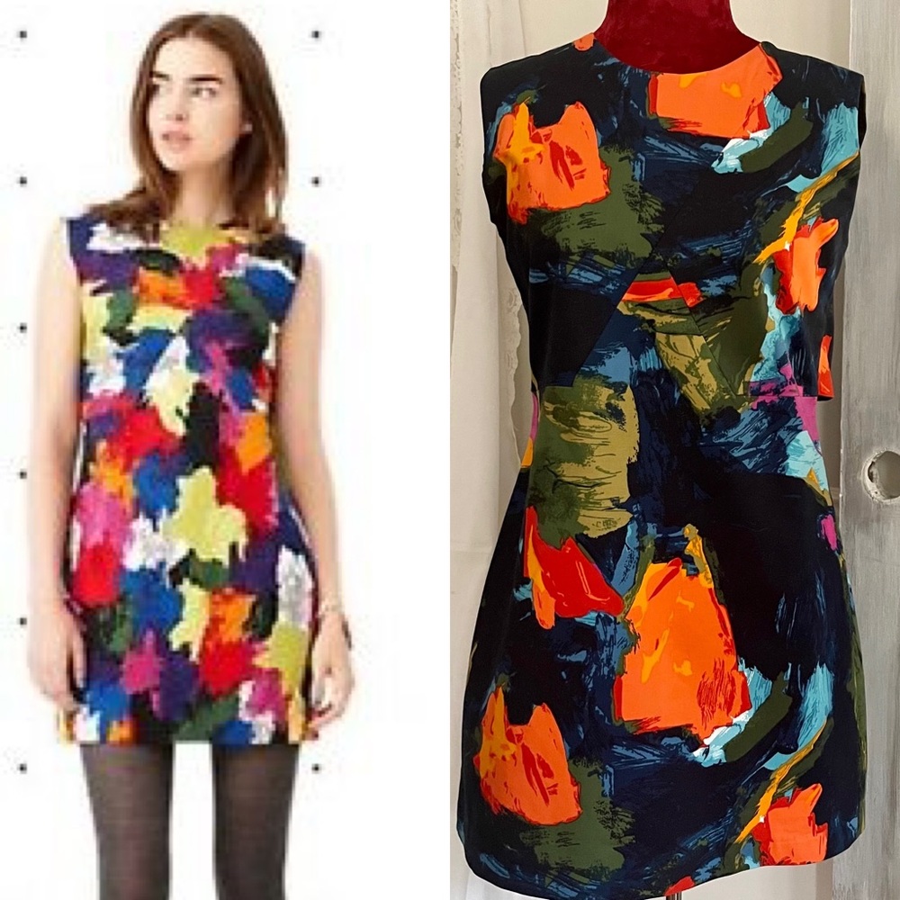 Kate Spade Saturday Zip Back Shift Dress Size 10 Color Splash Colorful